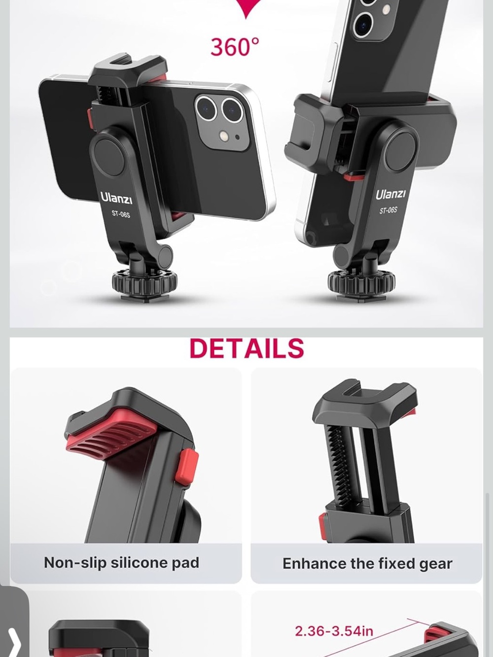 ST-06S Black Smartphone Mount with 360° Rotation